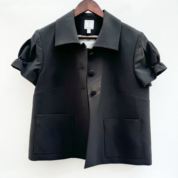 Tristan Cropped Black Blazer Short Sleeves Dark Academia Sz 14 Vintage - Picture 2 of 13